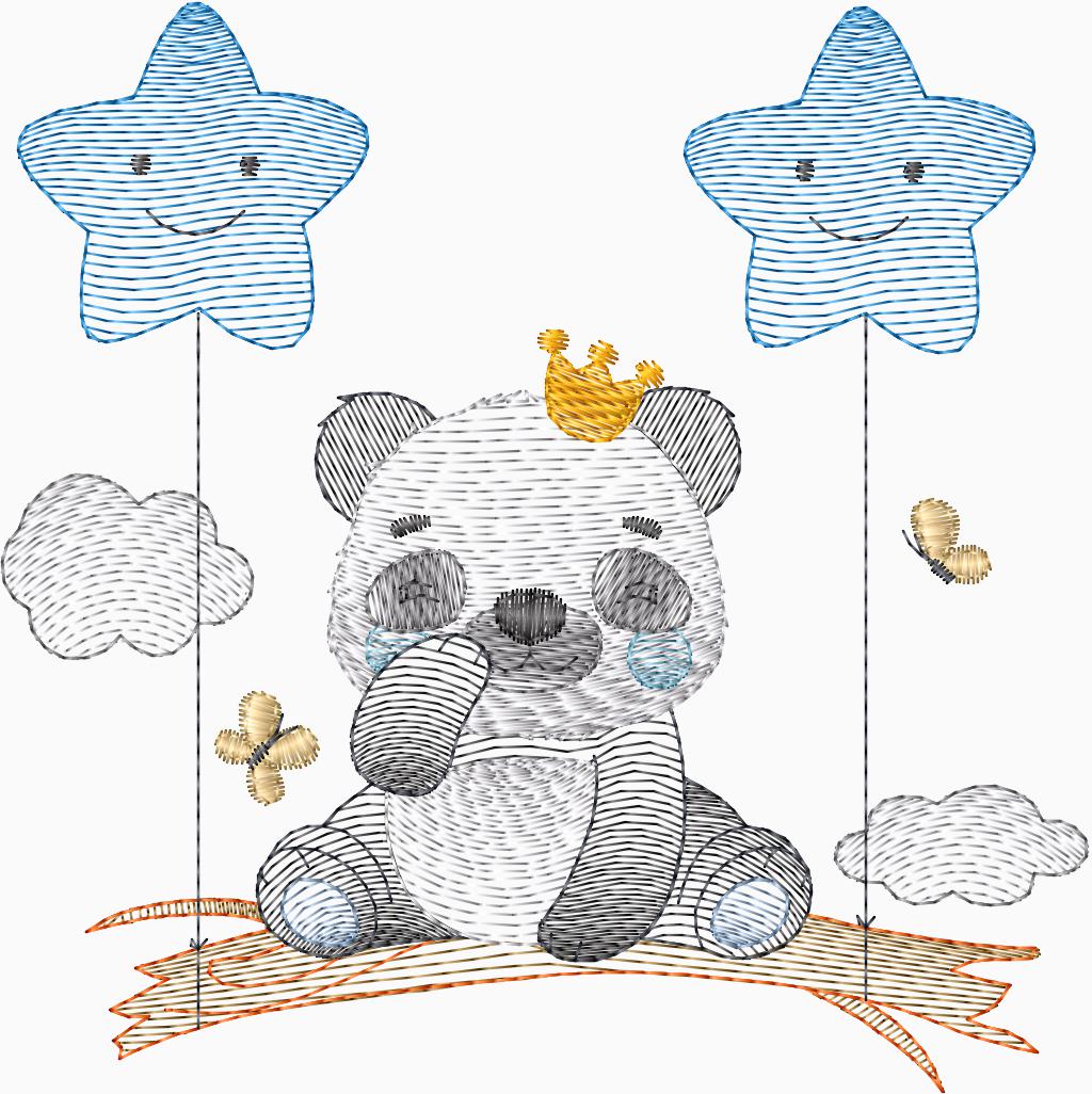 Panda en las nubes y estrellas - 0011