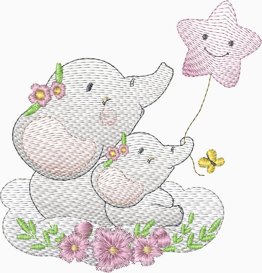 Elefantita en las nubes y estrellas - 0014
