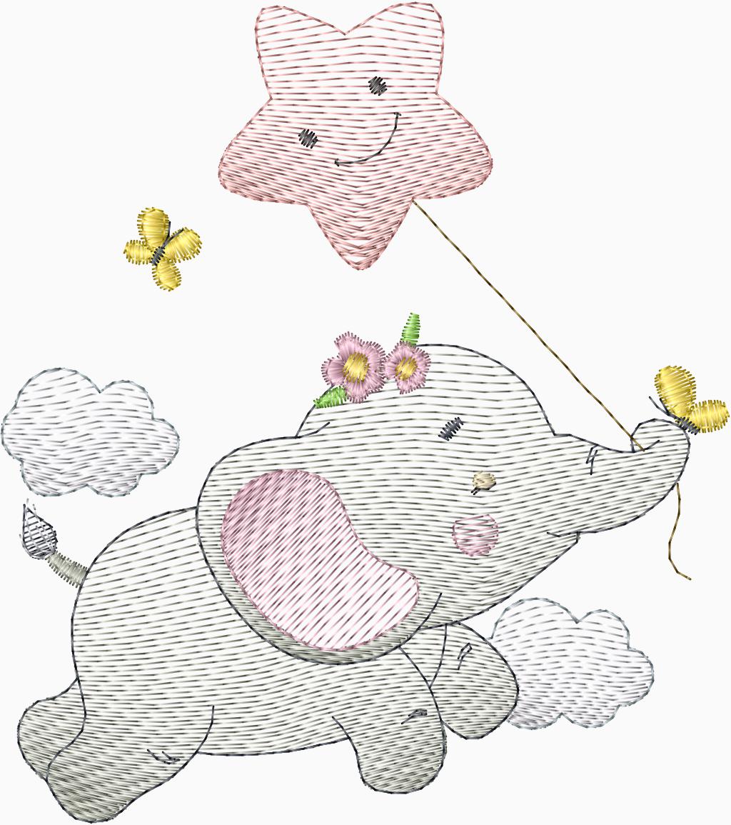 Elefantita en las nubes y estrellas - 0015