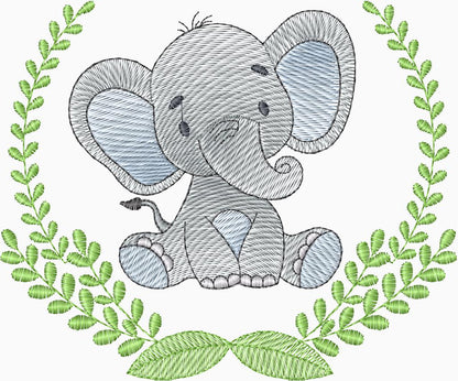 Elefante con arco de hojas - 0019