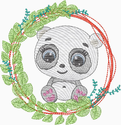 Panda con arco de hojas - 0160