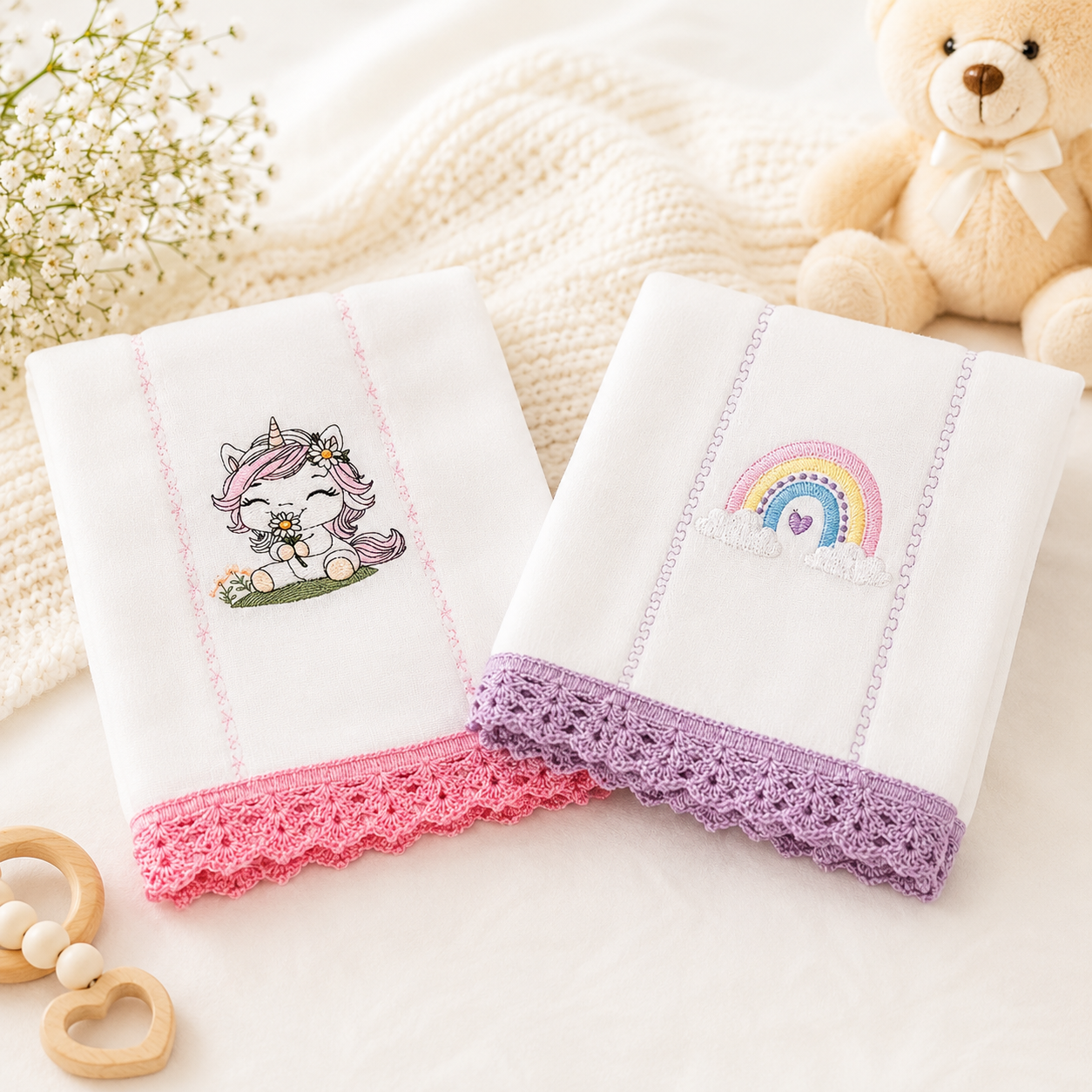 Paño de bebé con diseño de unicornio y arcoíris 🦄🌈 (Set de 2)