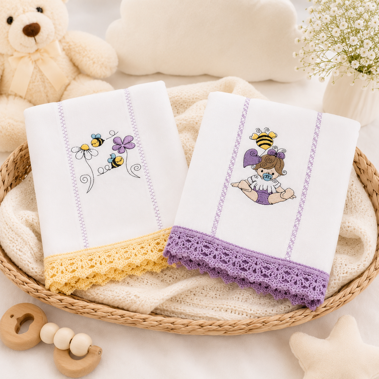 Paño de bebé con diseño de abejita 🐝 (Set de 2)