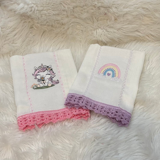 Paño de bebé con diseño de unicornio y arcoíris 🦄🌈 (Set de 2)