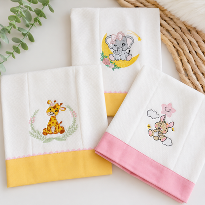 Set de Paños de Bebé Bordados – Colección Animalitos bebé
