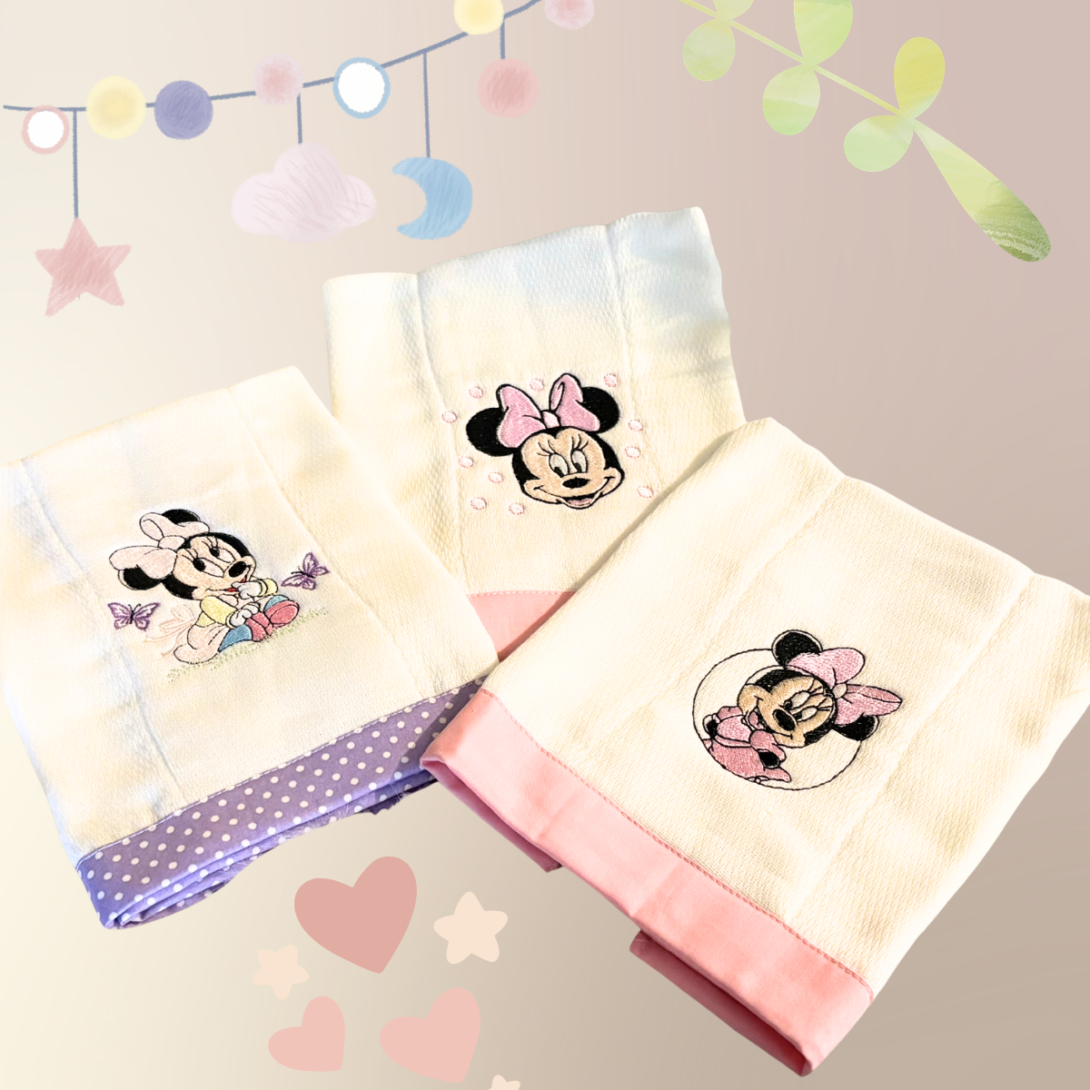 Paños de Bebé Bordados – Colección Minnie Mouse