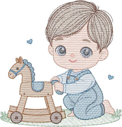 Niño con  caballito de madera - N0311
