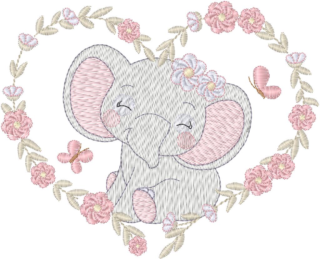 Elefante con arco de flores y corazones - N0227
