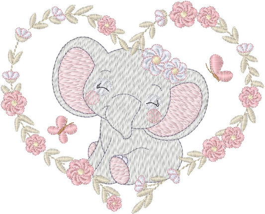 Elefante con arco de flores y corazones - N0227