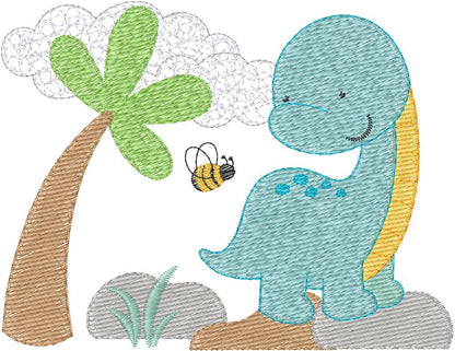 Dino con palma y rocas - N0338