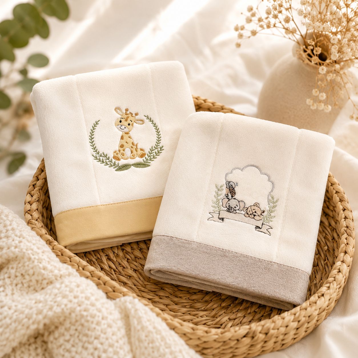 Set de 2 Paños de Bebé Bordados – Colección Safari