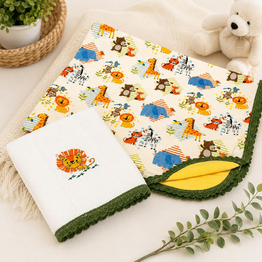 Baby Safari 🦁 Sábana y Pañito Borde Tejido